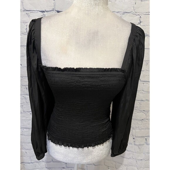 NWT J. Crew Squareneck Smocked Featherweight Satin Top - Black - Size Small - Picture 1 of 8